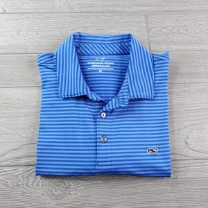 Vineyard Vines Performance Polo Golf Shirt Men's Medium Blue Striped Whale Logo